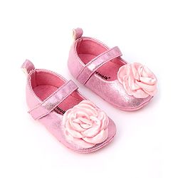 Cute Walk by Babyhug Velcro Closure Booties with Floral Applique - Pink
