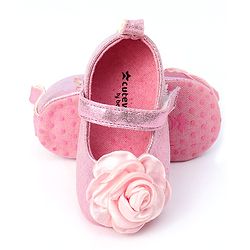Cute Walk by Babyhug Velcro Closure Booties with Floral Applique - Pink