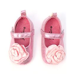 Cute Walk by Babyhug Velcro Closure Booties with Floral Applique - Pink