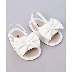 Cute Walk by Babyhug Booties with Back Strap & Bow Applique - White