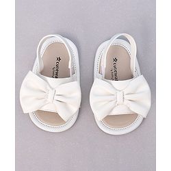 Cute Walk by Babyhug Booties with Back Strap & Bow Applique - White