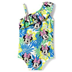 Babyhug Disney Sleeveless V Cut Swimsuit With Frill Detailing And Minnie Mouse Print - Multicolour