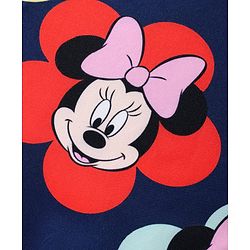 Babyhug Disney Sleeveless V Cut Swimsuit With Frills Detailing Minnie Mouse Print - Navy Blue