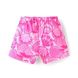 Babyhug Single Jersey Singlet Sleeves Top & Shorts Set with Print - Dark Pink