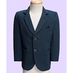 Babyhug Knit Full Sleeves Solid 3 Piece Party Suit With Bow - Navy Blue