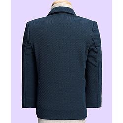 Babyhug Knit Full Sleeves Solid 3 Piece Party Suit With Bow - Navy Blue