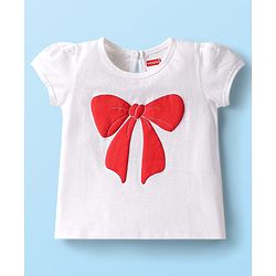 Babyhug Cotton Knit Half Sleeves T-Shirts with Polka Dots & Bow Print Pack of 3 - Red Navy Blue & White