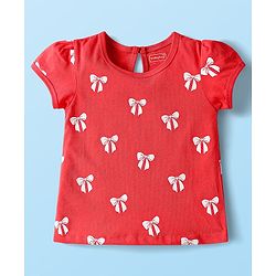 Babyhug Cotton Knit Half Sleeves T-Shirts with Polka Dots & Bow Print Pack of 3 - Red Navy Blue & White