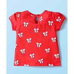 Babyhug Cotton Knit Half Sleeves T-Shirts with Polka Dots & Bow Print Pack of 3 - Red Navy Blue & White