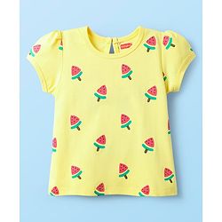 Babyhug Cotton Knit Half Sleeves T-Shirts With Tropical Print  Pack Of 3 -Yellow &  Pink
