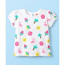 Babyhug Cotton Knit Half Sleeves T-Shirts With Tropical Print  Pack Of 3 -Yellow &  Pink