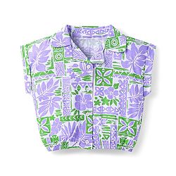 Babyhug 100% Cotton Single Jersey Knit Half Sleeves Co-ords Top & Shorts Set with Tropical Theme Print - Lavender