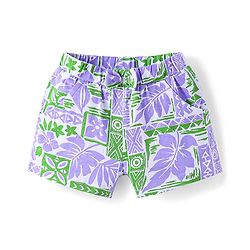 Babyhug 100% Cotton Single Jersey Knit Half Sleeves Co-ords Top & Shorts Set with Tropical Theme Print - Lavender