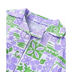 Babyhug 100% Cotton Single Jersey Knit Half Sleeves Co-ords Top & Shorts Set with Tropical Theme Print - Lavender