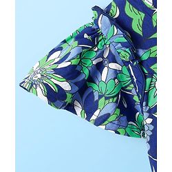 Babyhug Cotton Woven Half Frill Sleeves Floral Printed Top & Shorts Set - White & Blue