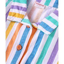 Babyhug Single Jersey Knit Sleeveless Collared Top & Shorts with Stripes & Knot Detailing - Orange
