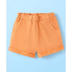Babyhug Single Jersey Knit Sleeveless Collared Top & Shorts with Stripes & Knot Detailing - Orange