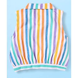 Babyhug Single Jersey Knit Sleeveless Collared Top & Shorts with Stripes & Knot Detailing - Orange