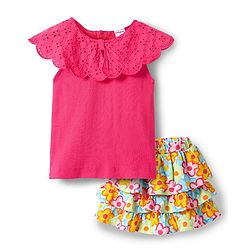 Babyhug Cotton Knit Cap Sleeves Top & Skirt With Floral Print - Dark Pink