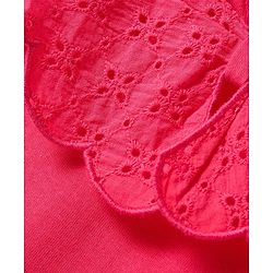 Babyhug Cotton Knit Cap Sleeves Top & Skirt With Floral Print - Dark Pink