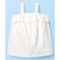 Babyhug Single Jersey Knit Sleeveless Schiffli Top & Skirt Set With Floral Print - White & Yellow