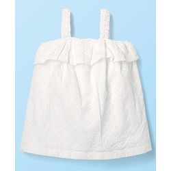 Babyhug Single Jersey Knit Sleeveless Schiffli Top & Skirt Set With Floral Print - White & Yellow