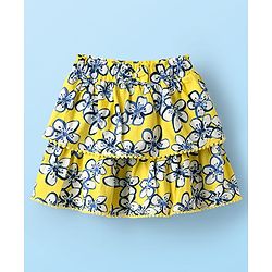 Babyhug Single Jersey Knit Sleeveless Schiffli Top & Skirt Set With Floral Print - White & Yellow
