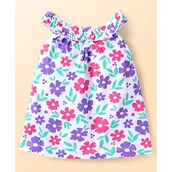 Babyhug Single Jersey Knit Sleeveless Top & Shorts Set with Floral Print - Purple & White