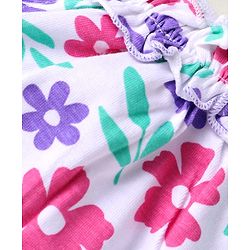 Babyhug Single Jersey Knit Sleeveless Top & Shorts Set with Floral Print - Purple & White