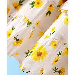 Babyhug Cotton Woven Frill Sleeves Frock With Floral Print - White