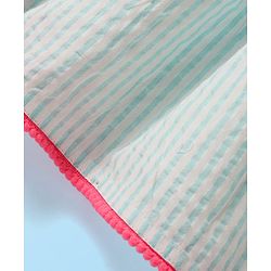 Babyhug Cotton Woven Sleeveless Striped Frock with Floral Applique & Headband - Mint Green & Pink
