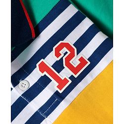 Babyhug Cotton Knit Half Sleeves Cut & Sew Polo T-Shirt With Stripes - Yellow & Red