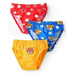 Babyhug 100% Cotton Single Jersey Knit Panties With Star & Bear Print Pack Of 3 - Yellow Red & Blue