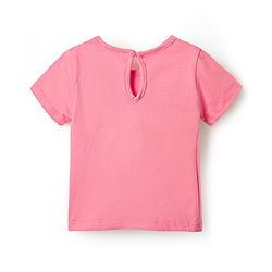 Babyhug Cotton Knit  Half Sleeves Frock & Inner T-Shirt With Floral Applique - Pink & Blue
