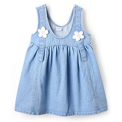 Babyhug Cotton Knit  Half Sleeves Frock & Inner T-Shirt With Floral Applique - Pink & Blue