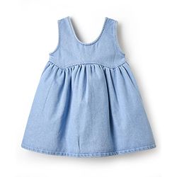 Babyhug Cotton Knit  Half Sleeves Frock & Inner T-Shirt With Floral Applique - Pink & Blue