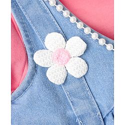 Babyhug Cotton Knit  Half Sleeves Frock & Inner T-Shirt With Floral Applique - Pink & Blue
