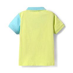 Babyhug Cotton Knit Half Sleeves Cut & Sew Polo T-Shirt With Athletic Text Embroidery - Limegreen & Light Blue