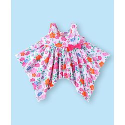 Babyhug Single Jersey Knit Sleeveless Top & Leggings Set with Floral Print & Bow Applique - Pink & White