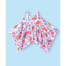 Babyhug Single Jersey Knit Sleeveless Top & Leggings Set with Floral Print & Bow Applique - Pink & White