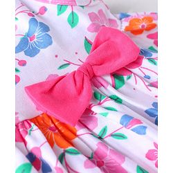 Babyhug Single Jersey Knit Sleeveless Top & Leggings Set with Floral Print & Bow Applique - Pink & White