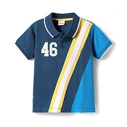 Babyhug Cotton Knit Half Sleeves Cut & Sew Polo T-Shirt With Number Patch Detailing - Navy Blue