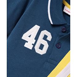Babyhug Cotton Knit Half Sleeves Cut & Sew Polo T-Shirt With Number Patch Detailing - Navy Blue