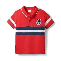 Babyhug Cotton Knit Half Sleeves Cut & Sew Polo T-Shirt With Stripes & Newport Patch Embroidery - Red