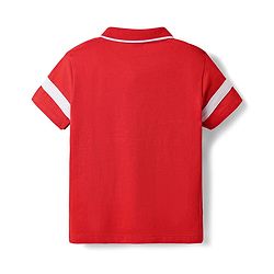 Babyhug Cotton Knit Half Sleeves Cut & Sew Polo T-Shirt With Stripes & Newport Patch Embroidery - Red