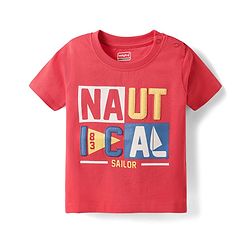 Babyhug Cotton  Knit Half Sleeves T-Shirt With Nautical Text Print - Red