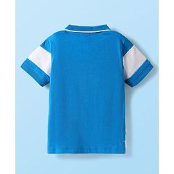 Babyhug Cotton Knit Half Sleeves Cut & Sew Polo T-Shirt With Stripes & Nautical Text Print Badge - Blue & White
