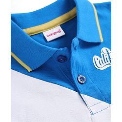 Babyhug Cotton Knit Half Sleeves  Cut & Sew Polo T-Shirt With California Text Print - Blue & Yellow