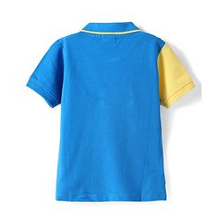Babyhug Cotton Knit Half Sleeves  Cut & Sew Polo T-Shirt With California Text Print - Blue & Yellow