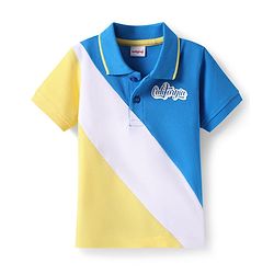 Babyhug Cotton Knit Half Sleeves  Cut & Sew Polo T-Shirt With California Text Print - Blue & Yellow